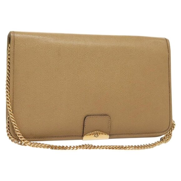 Christian Dior Chain Shoulder Bag Leather Beige Gold Auth BA2983 - Picture 1 of 16